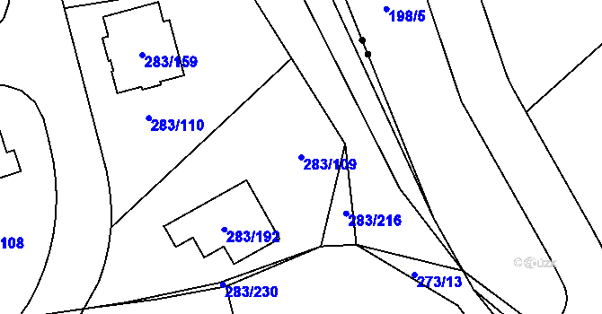 Parcela st. 283/109 v KÚ Zahořany u Berouna, Katastrální mapa