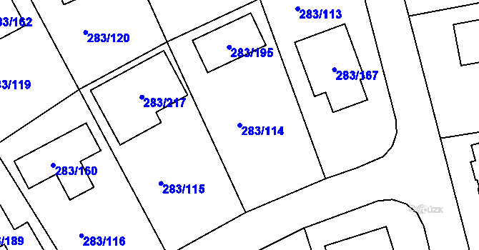 Parcela st. 283/114 v KÚ Zahořany u Berouna, Katastrální mapa