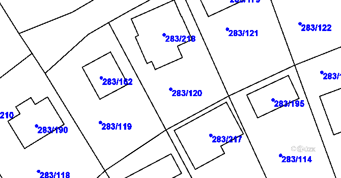 Parcela st. 283/120 v KÚ Zahořany u Berouna, Katastrální mapa