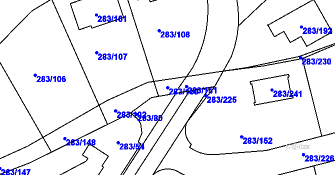 Parcela st. 283/150 v KÚ Zahořany u Berouna, Katastrální mapa