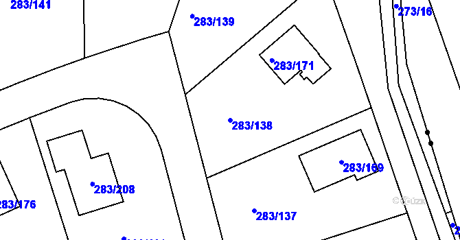 Parcela st. 283/138 v KÚ Zahořany u Berouna, Katastrální mapa