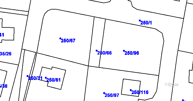 Parcela st. 250/66 v KÚ Zahořany u Berouna, Katastrální mapa