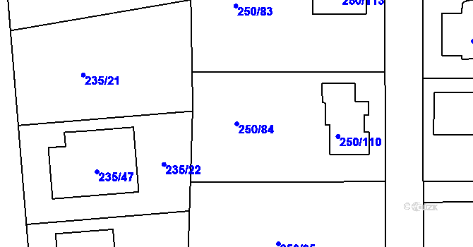 Parcela st. 250/84 v KÚ Zahořany u Berouna, Katastrální mapa