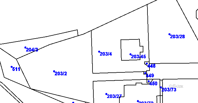 Parcela st. 203/4 v KÚ Zahořany u Berouna, Katastrální mapa