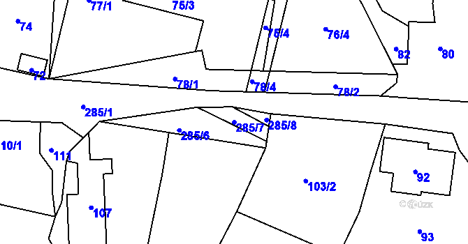 Parcela st. 285/7 v KÚ Zahořany u Berouna, Katastrální mapa