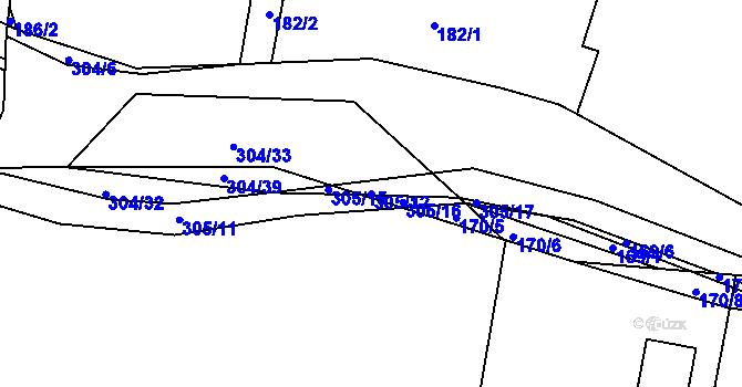 Parcela st. 305/12 v KÚ Zahořany u Berouna, Katastrální mapa