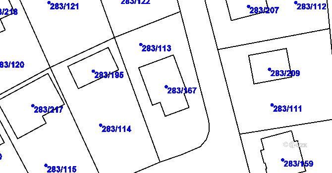 Parcela st. 283/167 v KÚ Zahořany u Berouna, Katastrální mapa