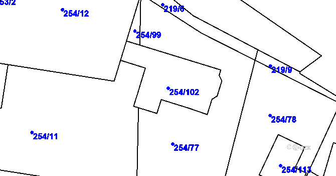 Parcela st. 254/102 v KÚ Zahořany u Berouna, Katastrální mapa