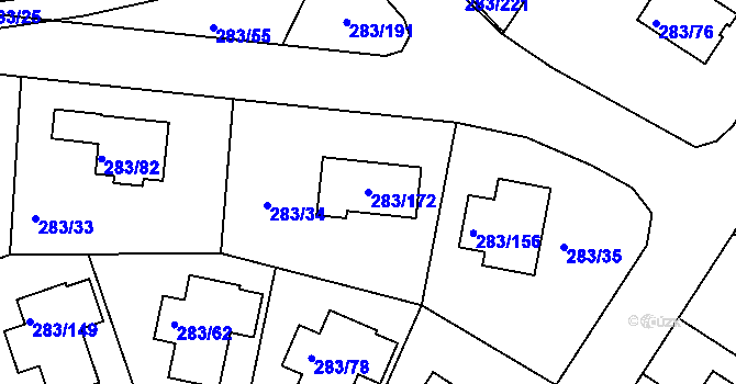 Parcela st. 283/172 v KÚ Zahořany u Berouna, Katastrální mapa