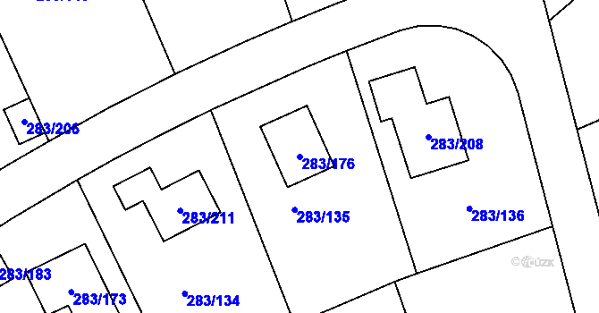 Parcela st. 283/176 v KÚ Zahořany u Berouna, Katastrální mapa
