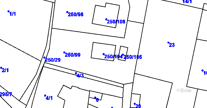 Parcela st. 250/104 v KÚ Zahořany u Berouna, Katastrální mapa