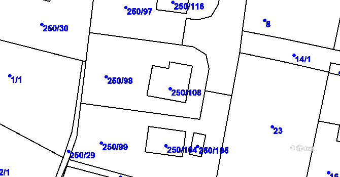 Parcela st. 250/108 v KÚ Zahořany u Berouna, Katastrální mapa