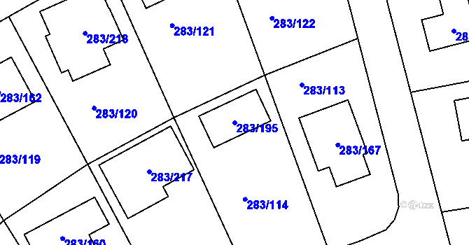 Parcela st. 283/195 v KÚ Zahořany u Berouna, Katastrální mapa