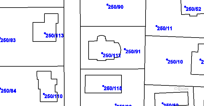 Parcela st. 250/112 v KÚ Zahořany u Berouna, Katastrální mapa
