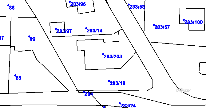 Parcela st. 283/203 v KÚ Zahořany u Berouna, Katastrální mapa