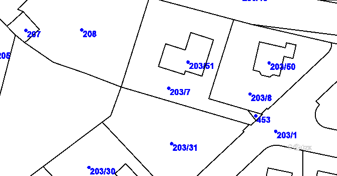 Parcela st. 203/7 v KÚ Zahořany u Berouna, Katastrální mapa
