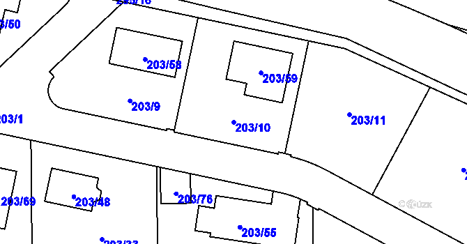 Parcela st. 203/10 v KÚ Zahořany u Berouna, Katastrální mapa