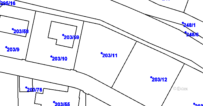 Parcela st. 203/11 v KÚ Zahořany u Berouna, Katastrální mapa