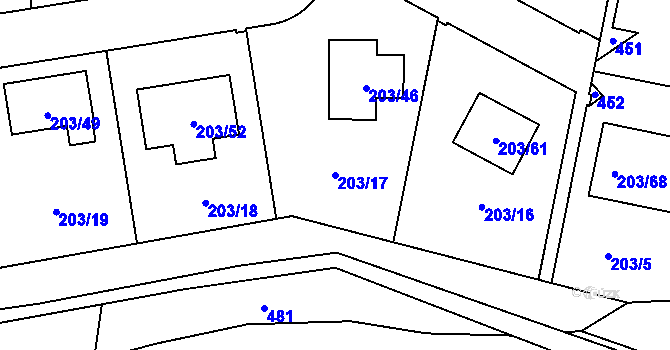 Parcela st. 203/17 v KÚ Zahořany u Berouna, Katastrální mapa