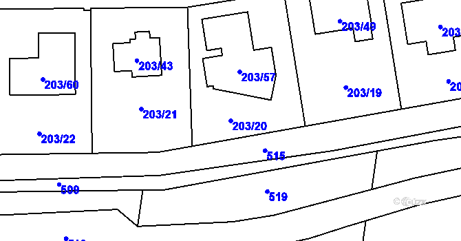 Parcela st. 203/20 v KÚ Zahořany u Berouna, Katastrální mapa
