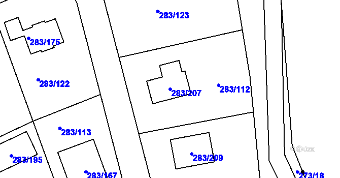 Parcela st. 283/207 v KÚ Zahořany u Berouna, Katastrální mapa