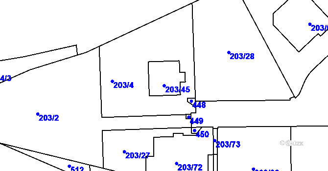 Parcela st. 203/45 v KÚ Zahořany u Berouna, Katastrální mapa