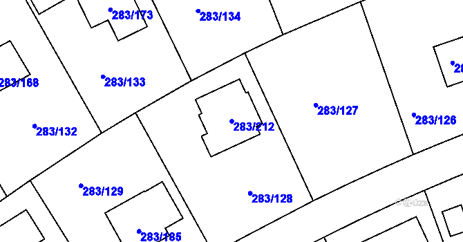 Parcela st. 283/212 v KÚ Zahořany u Berouna, Katastrální mapa
