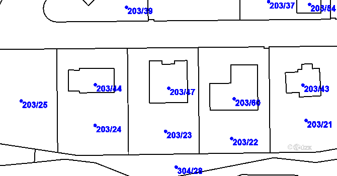 Parcela st. 203/47 v KÚ Zahořany u Berouna, Katastrální mapa