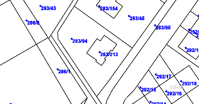 Parcela st. 283/213 v KÚ Zahořany u Berouna, Katastrální mapa