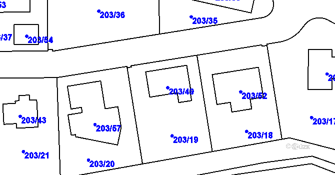 Parcela st. 203/49 v KÚ Zahořany u Berouna, Katastrální mapa