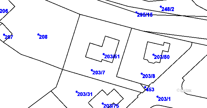 Parcela st. 203/51 v KÚ Zahořany u Berouna, Katastrální mapa