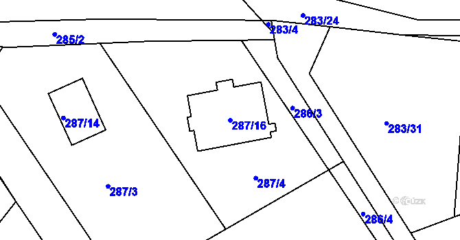 Parcela st. 287/16 v KÚ Zahořany u Berouna, Katastrální mapa