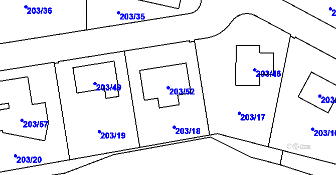 Parcela st. 203/52 v KÚ Zahořany u Berouna, Katastrální mapa