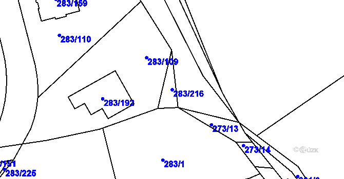 Parcela st. 283/216 v KÚ Zahořany u Berouna, Katastrální mapa
