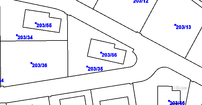 Parcela st. 203/56 v KÚ Zahořany u Berouna, Katastrální mapa