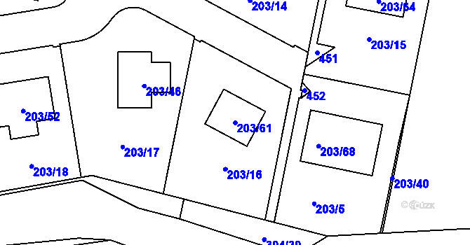 Parcela st. 203/61 v KÚ Zahořany u Berouna, Katastrální mapa