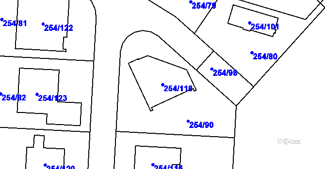 Parcela st. 254/118 v KÚ Zahořany u Berouna, Katastrální mapa