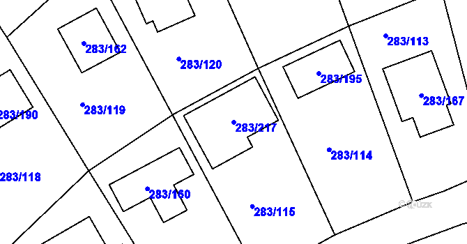 Parcela st. 283/217 v KÚ Zahořany u Berouna, Katastrální mapa
