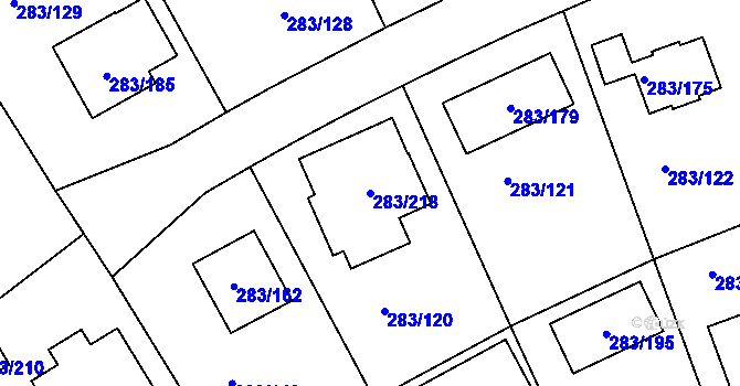 Parcela st. 283/218 v KÚ Zahořany u Berouna, Katastrální mapa