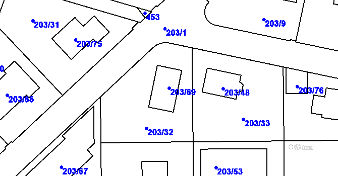 Parcela st. 203/69 v KÚ Zahořany u Berouna, Katastrální mapa