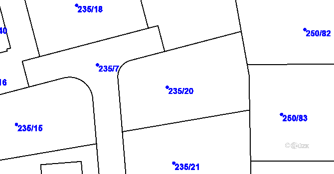 Parcela st. 235/20 v KÚ Zahořany u Berouna, Katastrální mapa