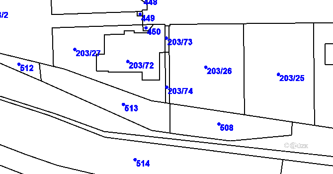 Parcela st. 203/74 v KÚ Zahořany u Berouna, Katastrální mapa