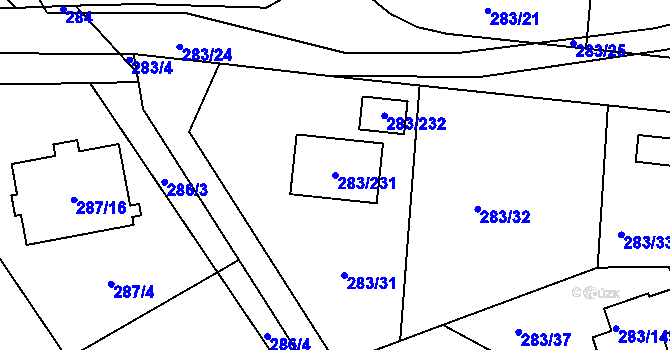 Parcela st. 283/231 v KÚ Zahořany u Berouna, Katastrální mapa