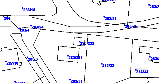 Parcela st. 283/232 v KÚ Zahořany u Berouna, Katastrální mapa
