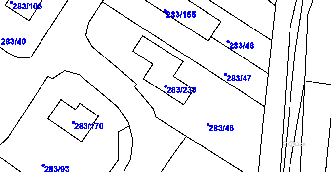 Parcela st. 283/233 v KÚ Zahořany u Berouna, Katastrální mapa