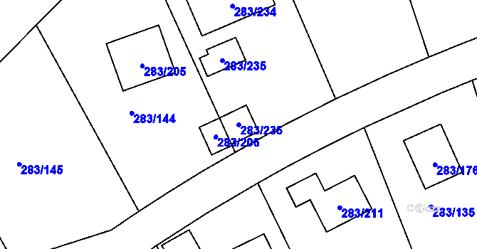 Parcela st. 283/236 v KÚ Zahořany u Berouna, Katastrální mapa