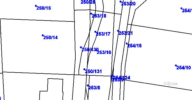 Parcela st. 253/16 v KÚ Zahořany u Berouna, Katastrální mapa