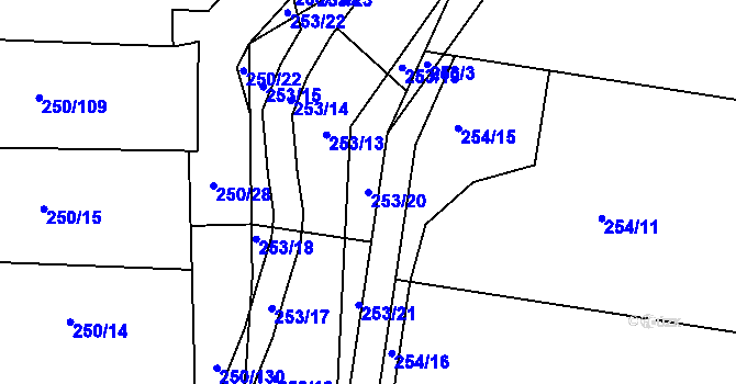 Parcela st. 253/20 v KÚ Zahořany u Berouna, Katastrální mapa