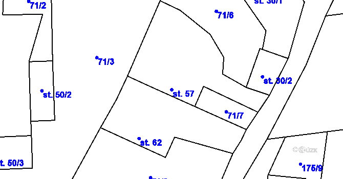 Parcela st. 57 v KÚ Předbořice u Zahořan, Katastrální mapa