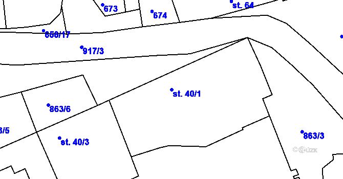 Parcela st. 40/1 v KÚ Zahořany, Katastrální mapa